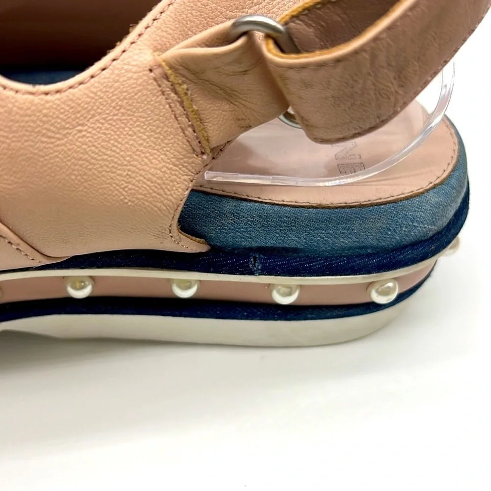 Clone - Diamond Nappa Pink Leather Platform Strap Stud Pearl Sandal Size 41